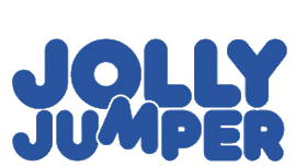 Animated Jolly Jumper logo – blue brand text bouncing to reflect baby jumping motion